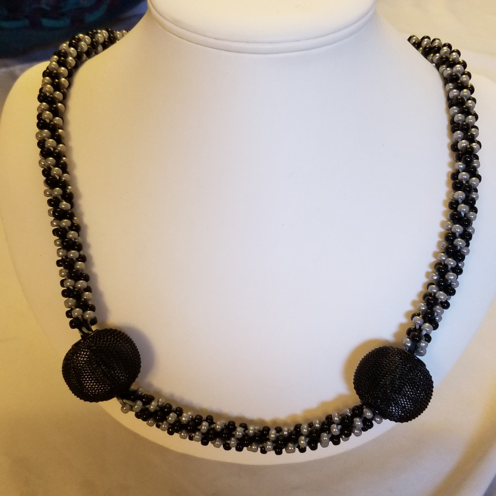 Handmade Necklace Kumihimo Black Silver